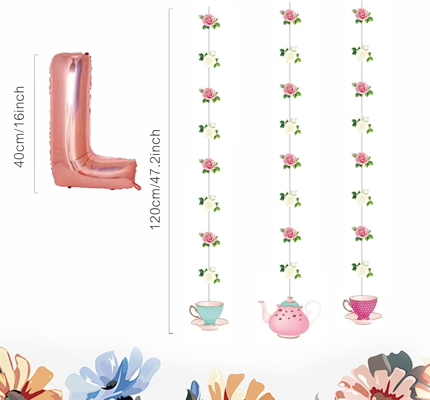 Tea Party Decorations Teapot & Teacup Party Decorations, LET'S PAR TEA Foil Balloon Decorations Princess Tea Party Decorations Tea for Two Party Decorations Suitable for Girls Birthday Party Supplies