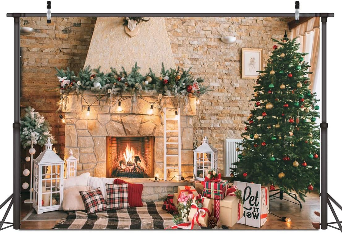 Dudaacvt 8X6Ft Christmas Fireplace Theme Backdrop Christmas Photography Backdrop Merry Xmas Sock Gift Decorations Family Party Supplies Banner Booth Props