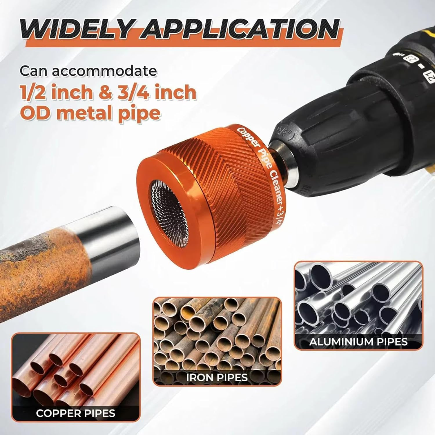 Copper Pipe Cleaner,Plumbing Tools | Professional Replacement Cleaning with Brush for Tubing PVC Conduit Metal image number 4