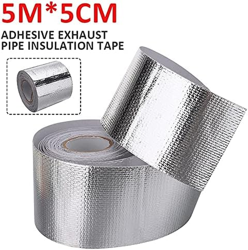 2Pcs 5M Exhaust Heat Tape Manifold Downpipe High Temperature Bandage Tape Silver Adhesive Tape image number 3