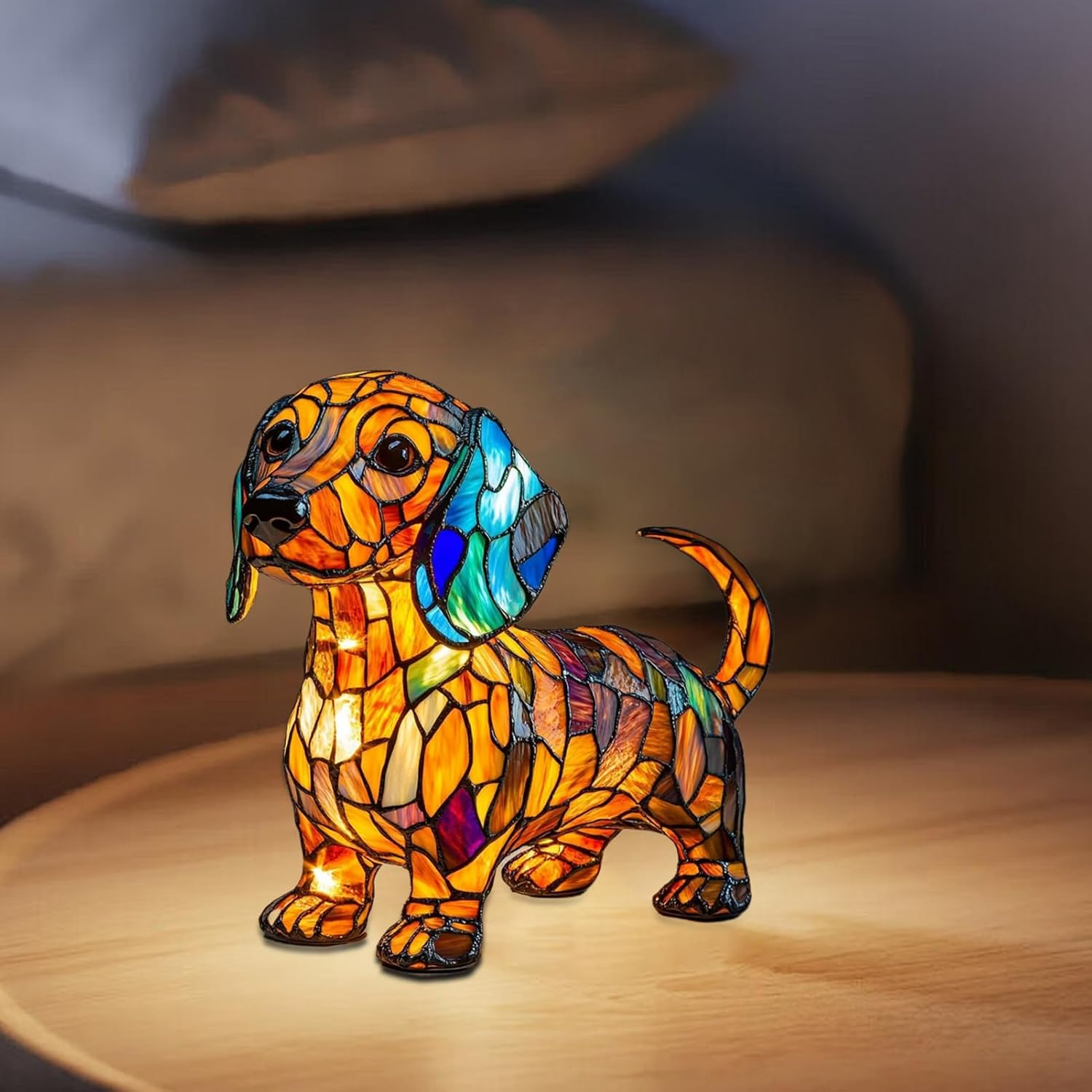 French Fighting Dog Night Lights,Dachshund Night Light,Pug Table Lamp,Cute Animal Lighting,Colorful Sculpture Vintage Tabletop Decorations for Bedroom - Pug Dog image number 5