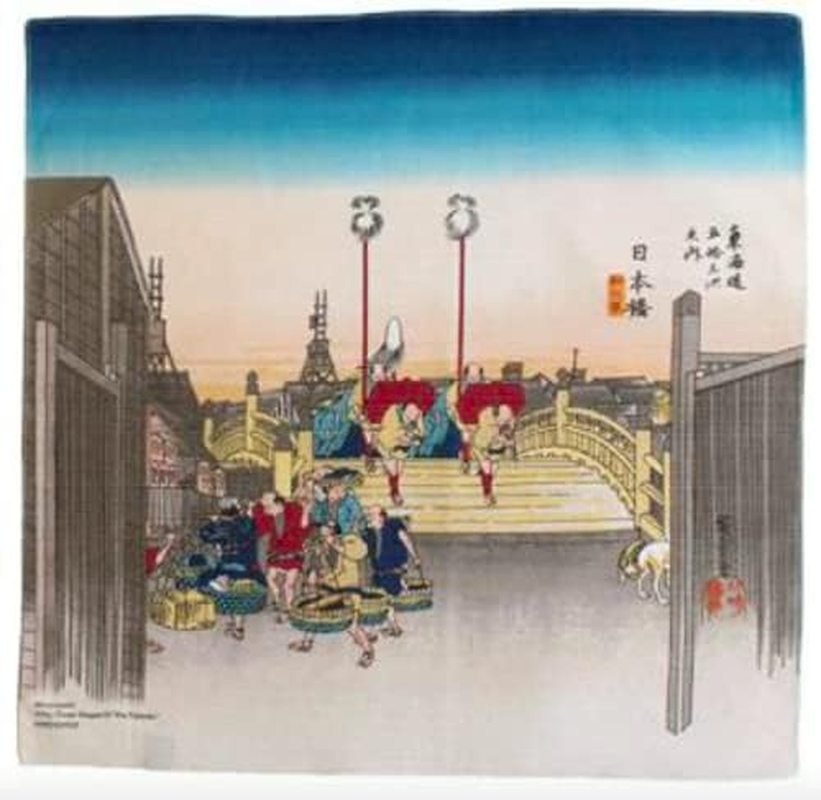 Honjien Furoshiki Traditional Japanese Fabric Wrapping - Ukiyo-E Art Motif, HIROSHIGE Nihonbashi image number 6