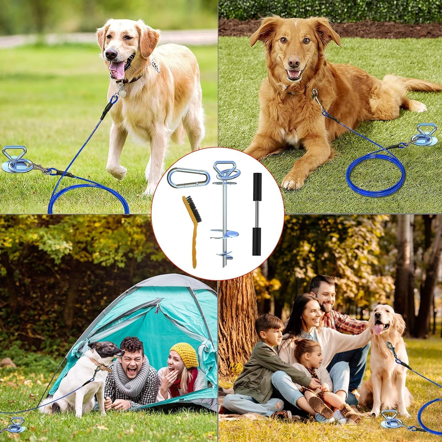 Dog Tie Out Cable and Stake,360&deg; Swivel Dog Yard Stake and Leash - Heavy Duty 304 Stainless Steel Dog Anchor-Holds 1 Large Dogs over 150LBS Easily-Dog Chain for Yard Outdoor Camping image number 1