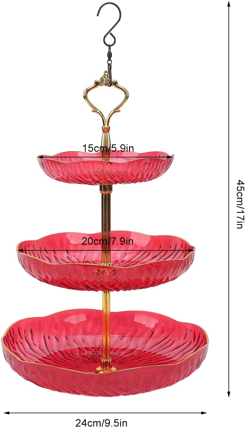 Pomya Hanging Bird Bath Tray, Aesthetic Enduring 3 Tier Hanging Bird Feeder Acrylic Promote Air Circulation for Backyard (Red) - Red image number 5