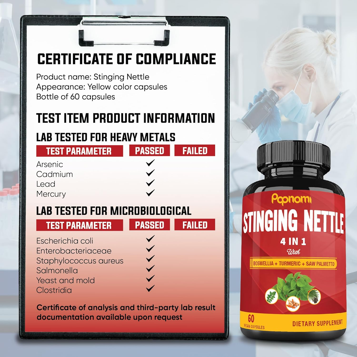 Organic Stinging Nettle Root Extract Capsules with Boswellia, Turmeric, Saw Palmetto | 60 Caps image number 3