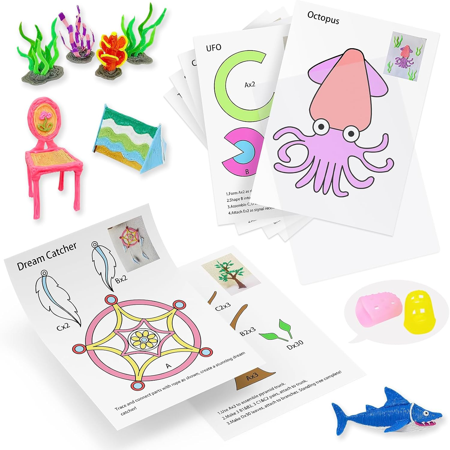 3D Pen Printing Template, 20 Sheets 3D Printer Drawing Graffiti, 3D Painting Paper Stencils with a PVC Transparent Board, for Christmas Birthday DIY Gifts, Vomika