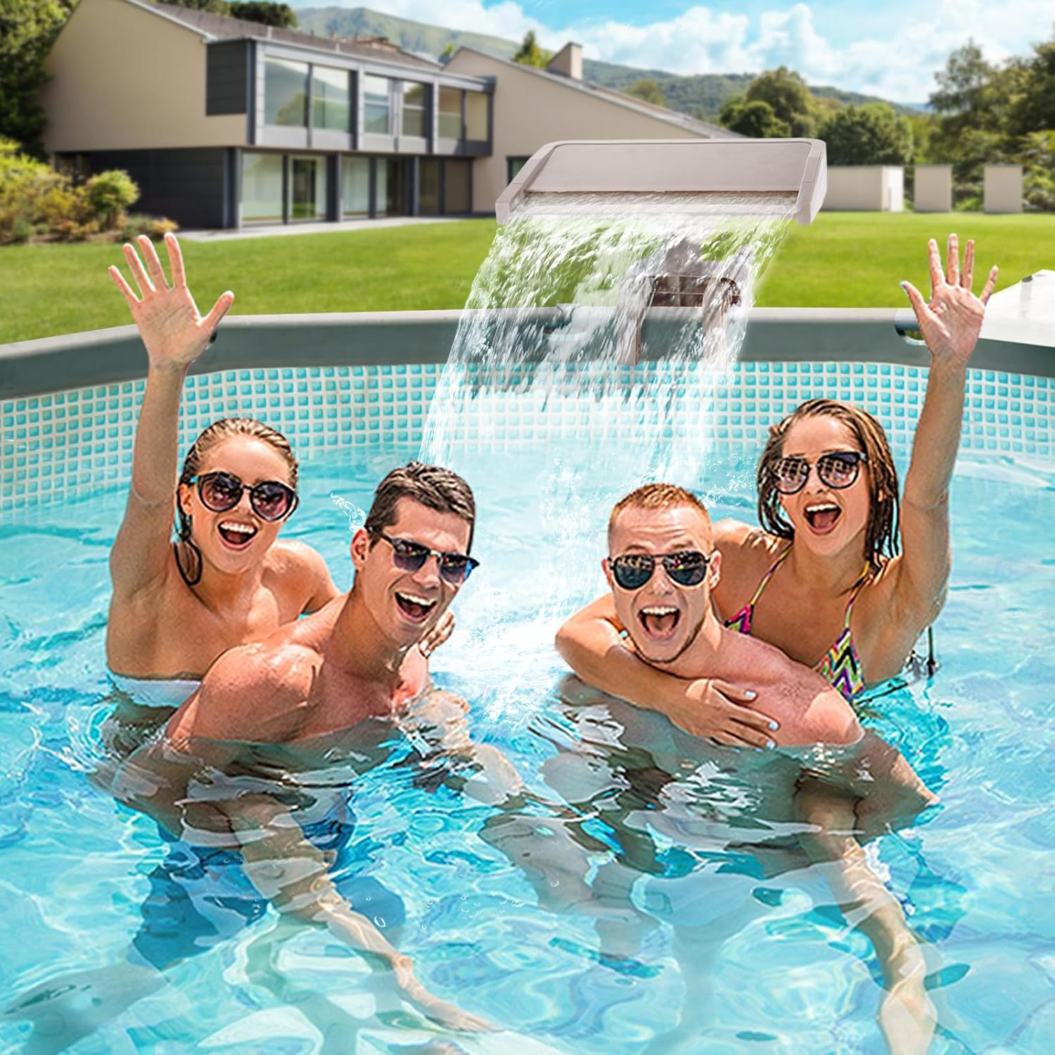 Pool Fountain Waterfall for above Ground Pools - Adjustable to Fit Various Frames, Waterfall Pool Sprinkler Fountain Soothing Pool Accessories for Cooling & Relaxation, Easy to Install image number 2