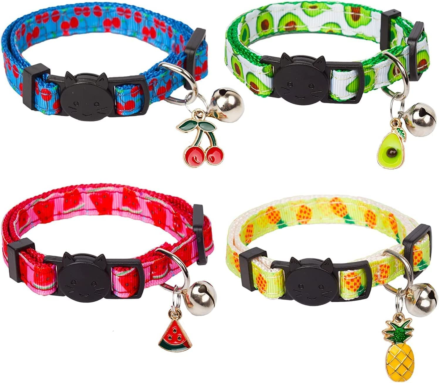 Breakaway Cat Collar with Bell, 4 Pack Summer Fruit Style Kitten Collar Adjustable Cat Collars for Kitten Kitty Cat image number 2
