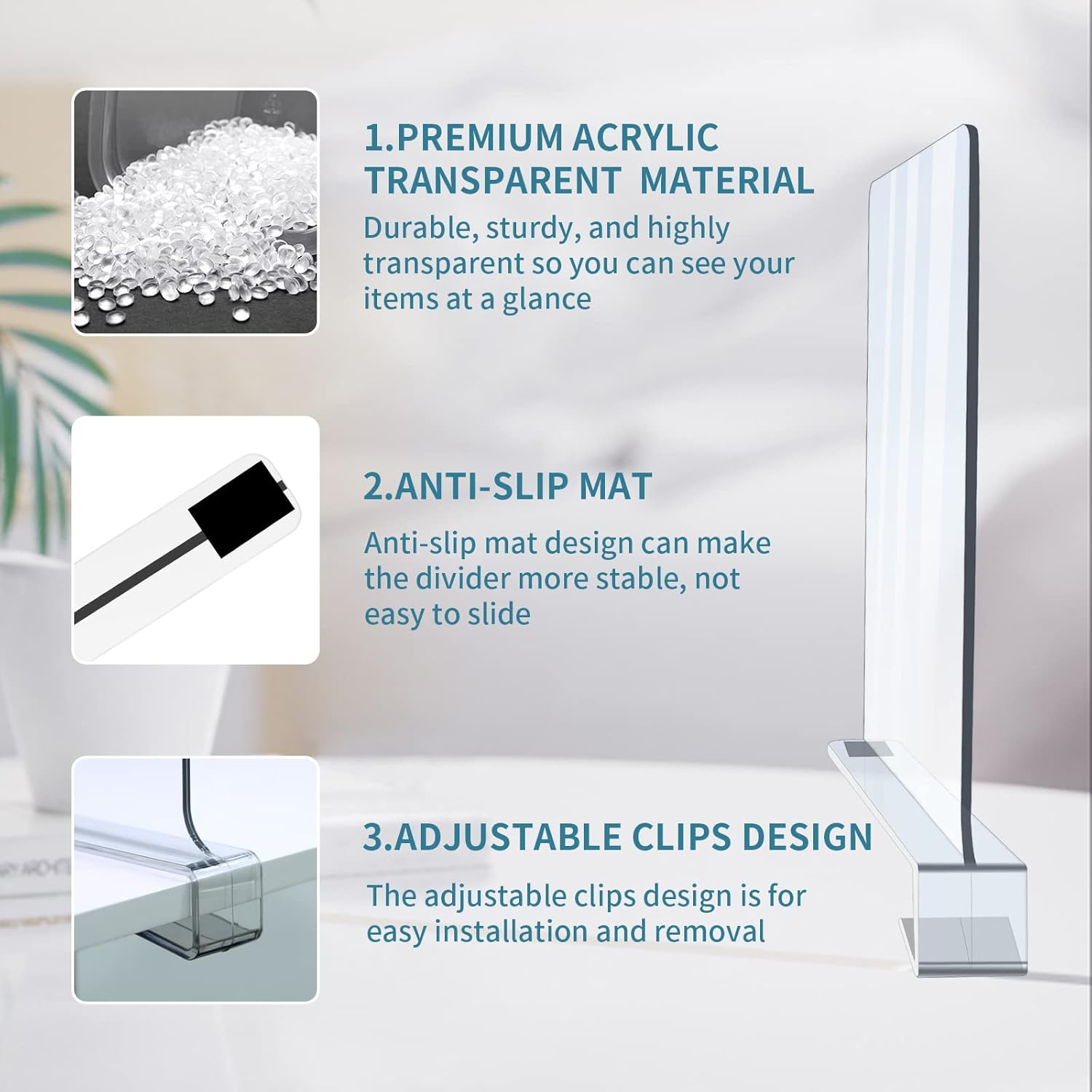 Acrylic Shelf Dividers for Closet Organization, Clear Closet Shelf Separators for Wooden Shelving, Adjustable Acrylic Bookshelf Organizers for Kitchen Cabinets and Bedroom (8PCS)