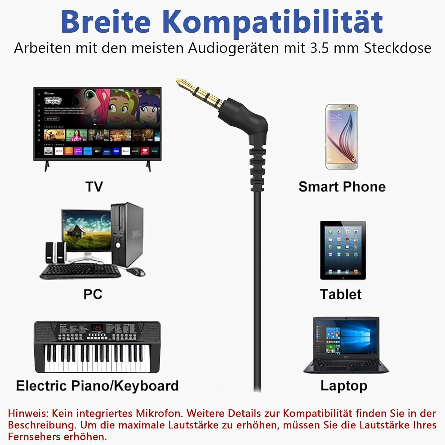 MOXKING Headphones for TV with Long Cable Earphones, 16 Ft / 4.8 M Extension Cable Headphones for PC, 3.5 Mm Audio Output (Blue) image number 5