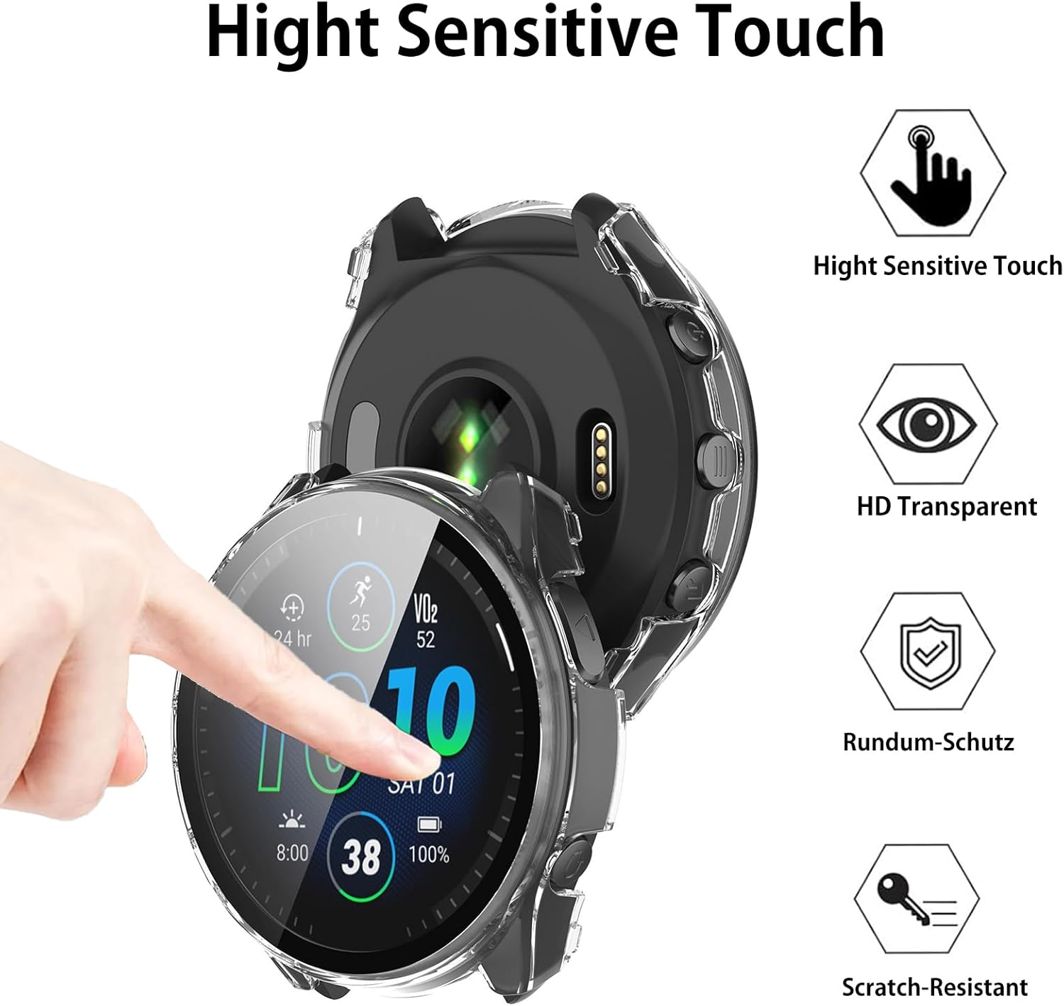 KANOYO Case Compatible with Garmin Forerunner 965 Protective Case, Integrated PC + Glass Material, Ultra Thin HD Tempered Glass Glass, Scratch-Resistant, Full Protection Case (Blue) - Deep Green image number 6