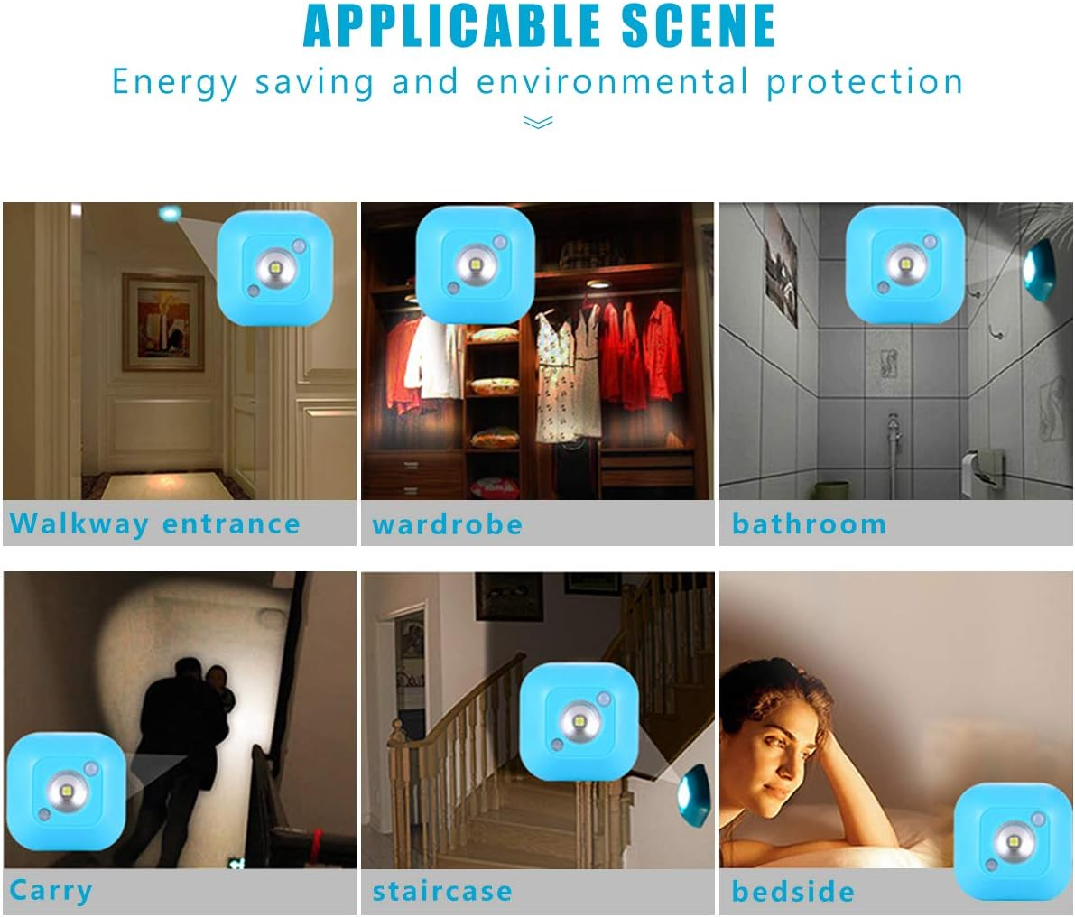 MODOAO Mini Wireless Battery Operated Motion Activated Lights Sensor Wall LED Emergency Lamp (Black)