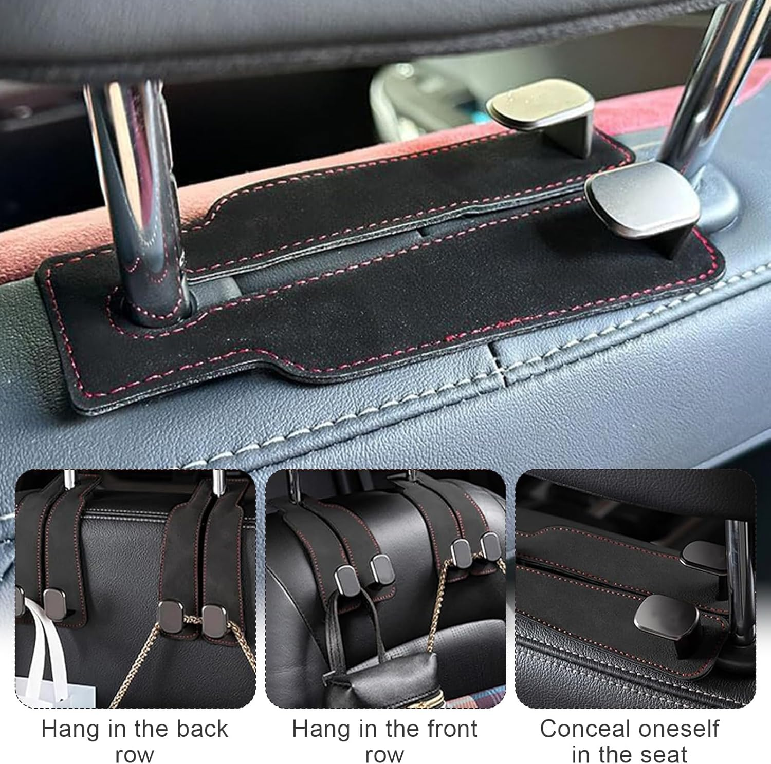 Debbery 2PCS Car Bag Hooks, Leather Car Seat Organiser Hooks, Multifunctional Back Seat Hooks for Headrest for Hanging Bags, Purses and Handbags image number 4