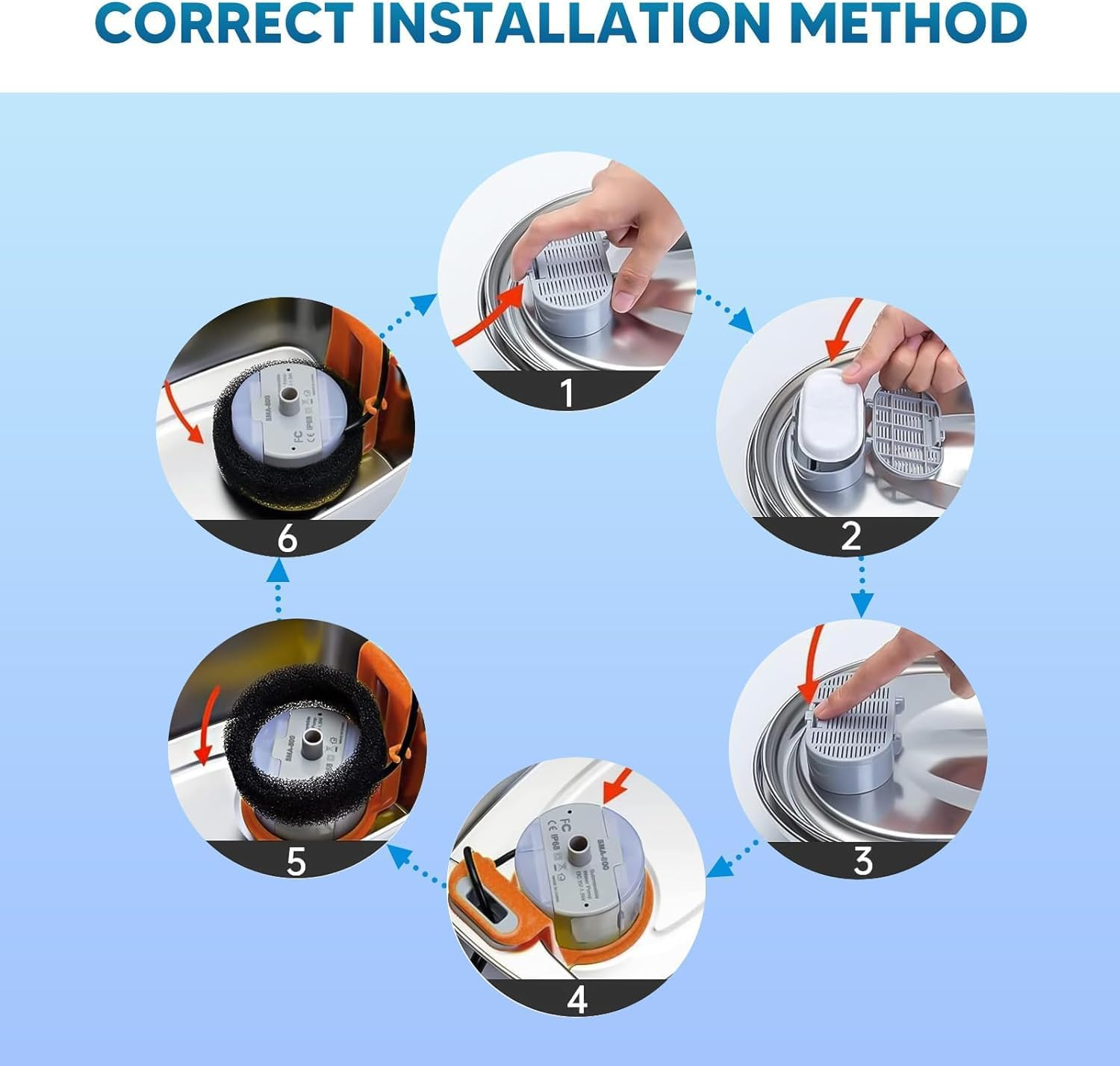 Cat Water Fountain Filters 8 Packs Filters & 8 Sponges Foam Filters for Stainless Steel 108Oz/3.2L & 67Oz/2L image number 5