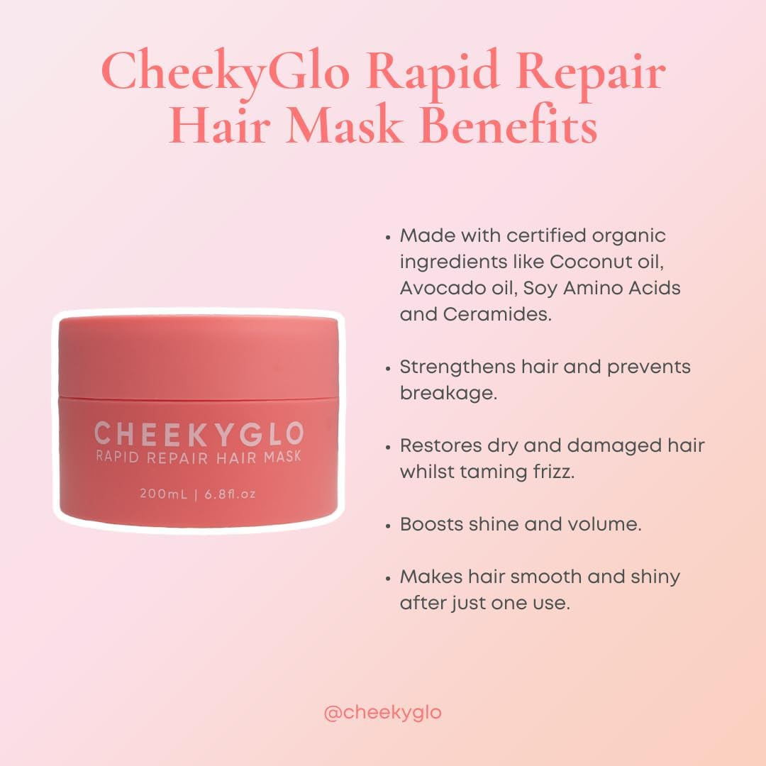 Cheekyglo Rapid Repair Hair Mask (200Ml) | Nourishes Hair | Restores Luster | Tames Frizz | Detangle | Boosts Keratin | Increase Shine & Volume | Delicious Peach & Vanilla Scent image number 5