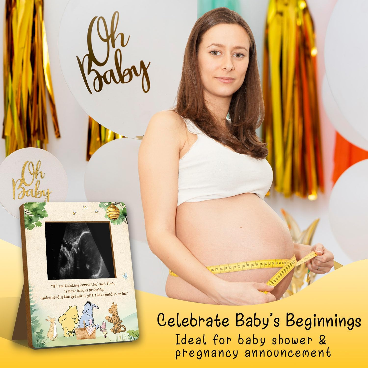 Winnie Baby Shower Picture Frame, Winnie Pregnancy Milestone Keepsake, Winnie Ultrasound Picture Frame, Winnie Baby Shower Sign, Winnie Baby Shower Decor, Winnie Gifts, Winnie Gender Reveal Decor image number 2