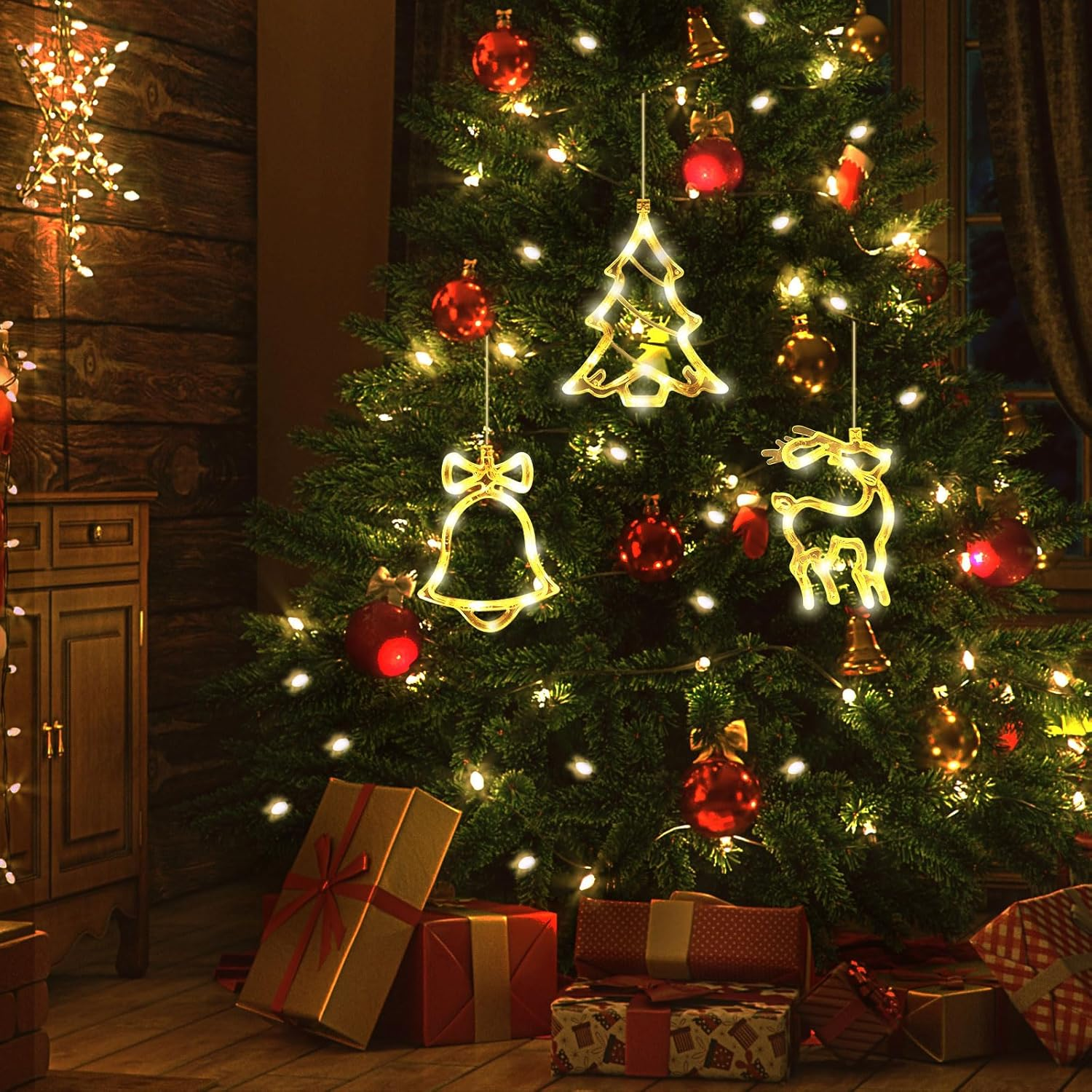 Bigqin 3PCS LED Christmas Lights, Elk Bell Window Lights with Suction Cups, Battery Type Christmas Decoration Curtain Lights, Christmas Tree Lights for Bedroom Room Outdoor (Battery NOT Included) image number 4