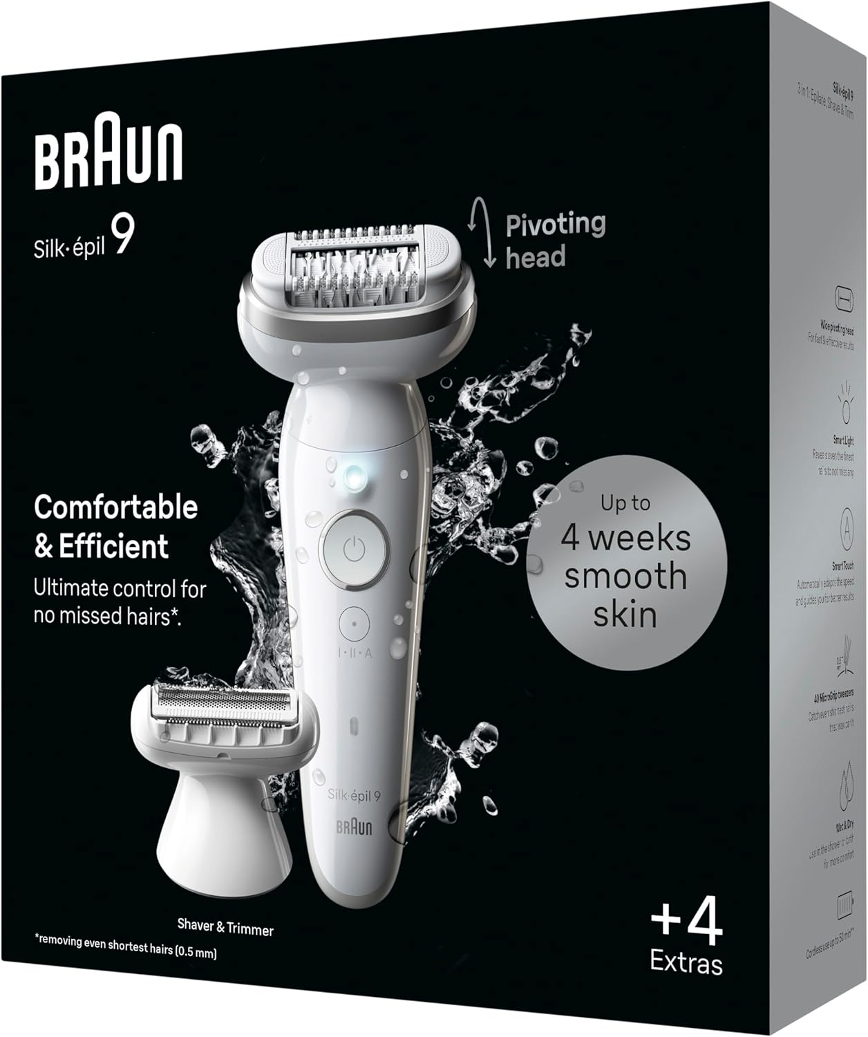 Braun 9-041 3D Silk-&Eacute;pil 9 Epilator for Wet and Dry, Lasting Smooth Skin, Silver image number 1