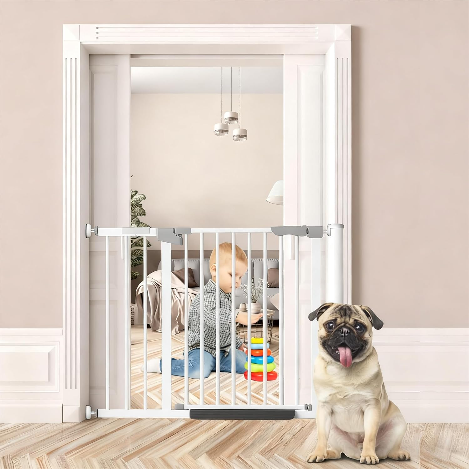 Adjustable Staircase Safety Door, Automatic Closing Pet Door, House Safety First Design, Easy Installation, Indoor Pet Door, No Drilling Pressure Fixing System (76Cm High) image number 4