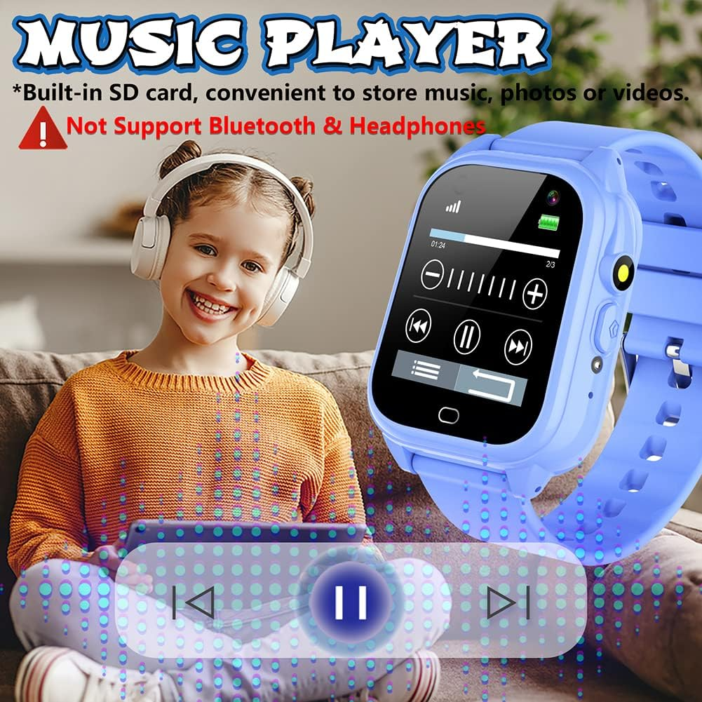 Kids Waterproof Game Watch Learning Toys with 26 Game HD Camera 1.44'' Touchscreen Pedometer Video Music Player Alarm Clock Calculator Smart Watch for Girls Boys 3-12 Years Old (Blue) image number 1