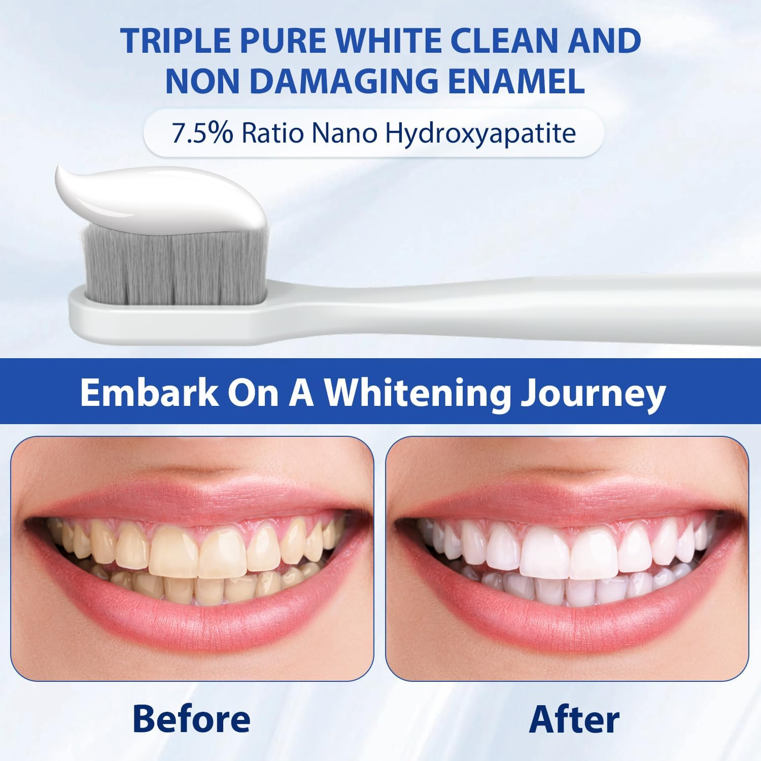 2Pcs Hydroxyapatite Toothpaste, 7.5% Nano Hydroxyapatite Toothpastes, Fluoride Free, Tooth Strengthening, Enamel Protection, Mild and Refreshing, Suitable for Sensitive Teeth, 4.23Oz, Blue and Gray