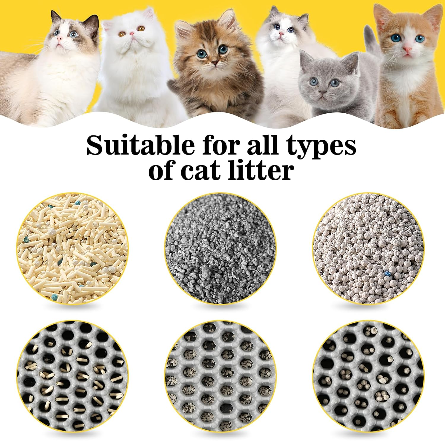 Cat Litter Tray Mat 75 X 55 Cm with Velcro Fastener and Large Hole Design, Cat Litter Mat, Double Waterproof and Non-Slip, Cat Litter Mat, Non-Toxic Material, Cat Litter Mat, Grey image number 2