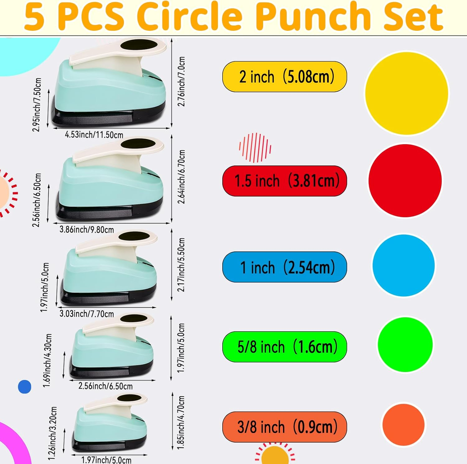 Circle Punch Set Circle Hole Puncher Paper Punches for Crafts 2 Inch Paper Punch 1.5 in Scrapbook Puncher 1 Inch Hole Punch 5/8 Inch Craft Punches 3/8 Inch Hole Punch image number 6