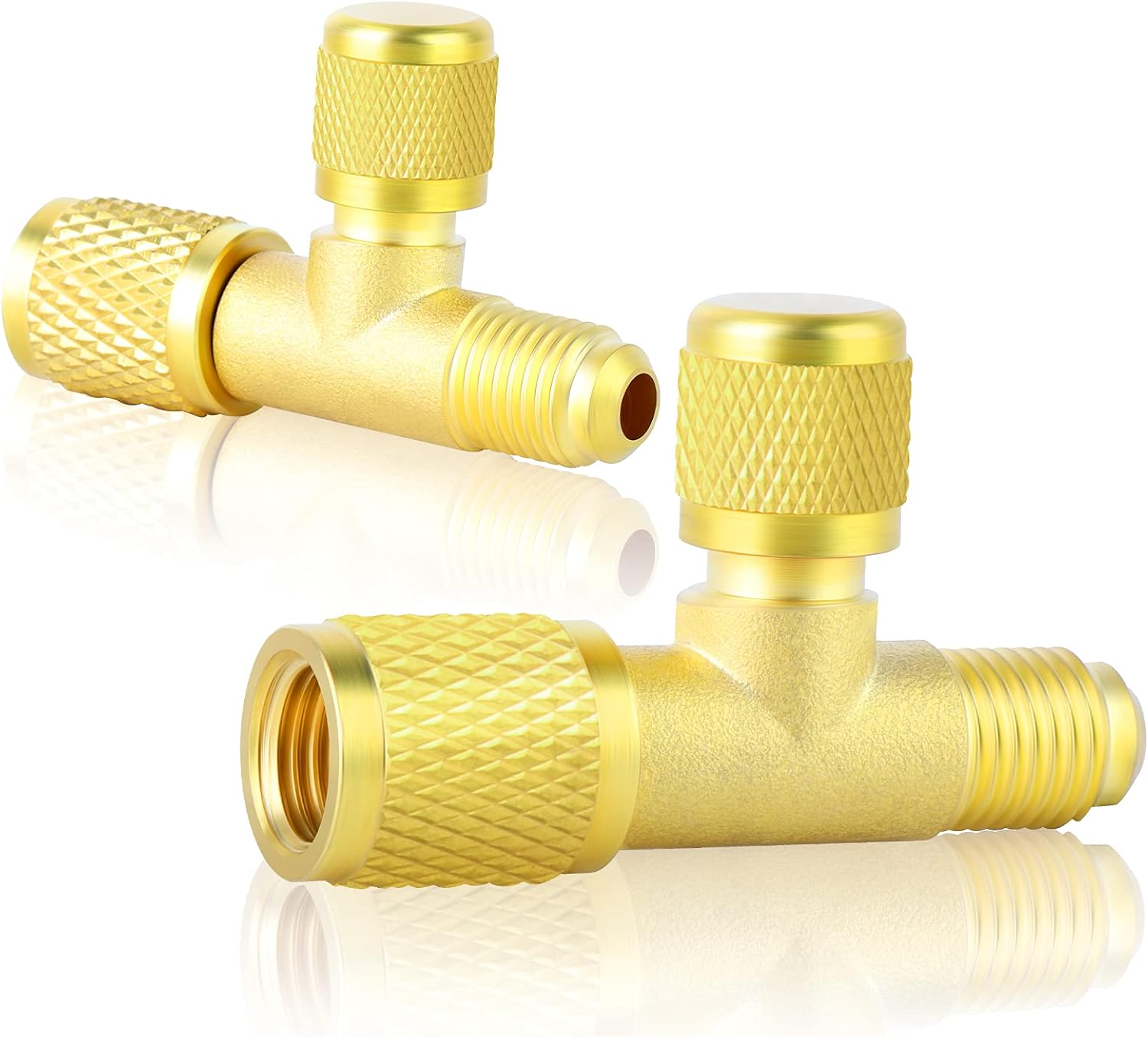 ERGAOBOY 2 Pcs 1/4 Inch Male & Female SAE Flare Brass Quick Coupler Tee Adapter,Suitable for the Gauge Deep Vacuum Pump Manifold