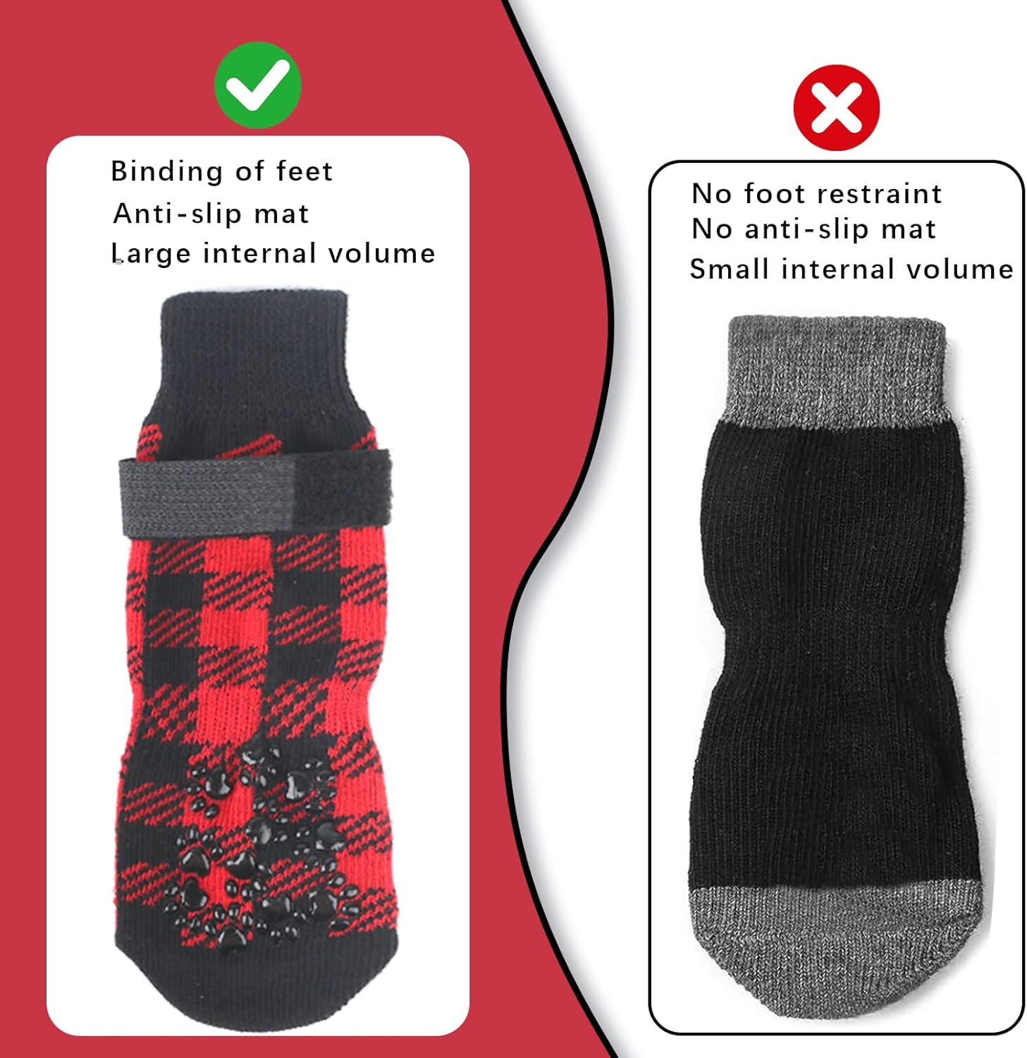 2 Pairs Red Anti-Slip Dog Socks with Adjustable Straps, Paw Protectors to Stop Licking for Injured Paws, Indoor Outdoor Boots for Hardwood Floors (M) image number 2