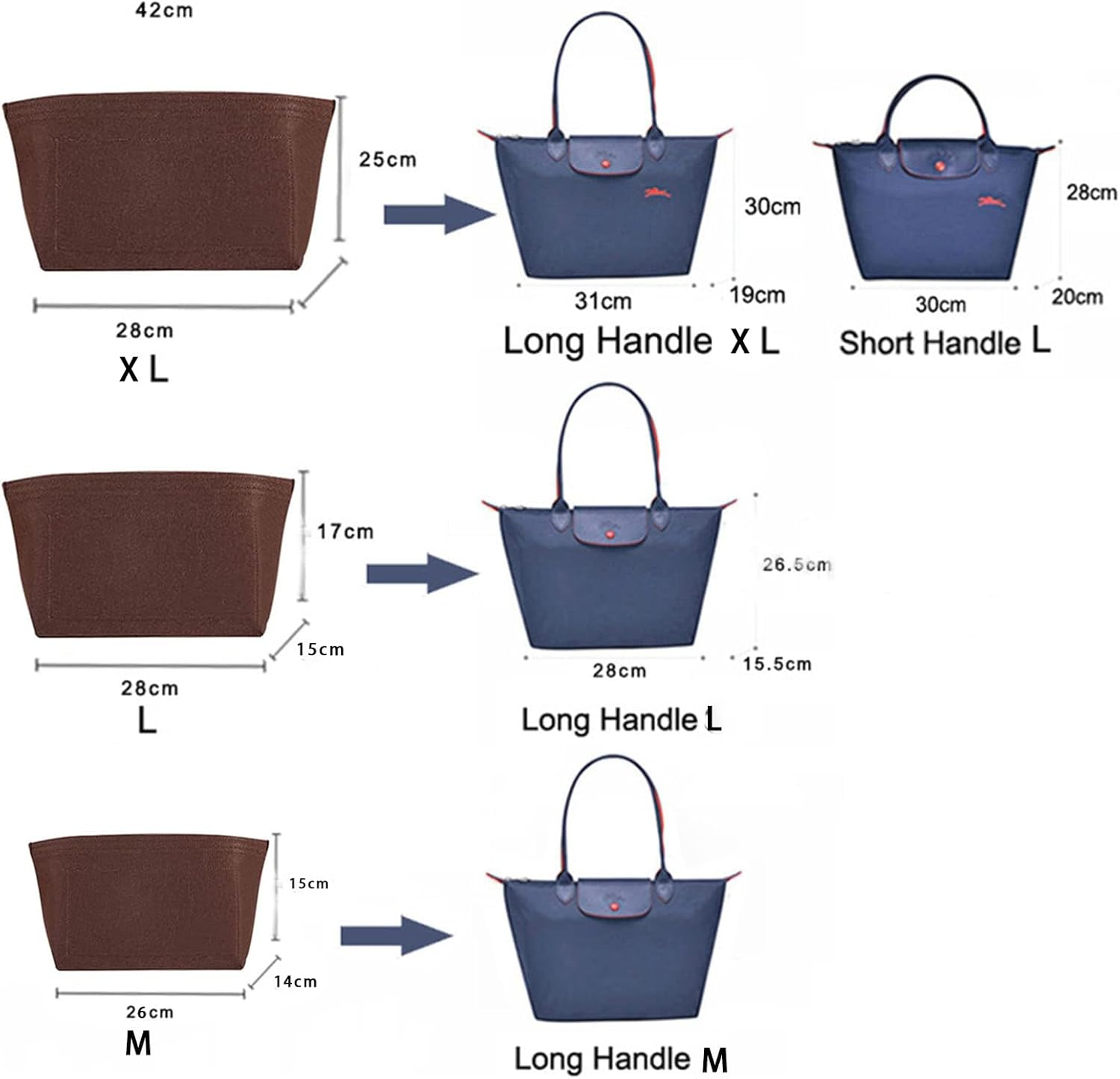 Purse Organizer Insert for Handbags, Felt Bag Tote 3 Sizes for Speedy, Large Tote Insert Felt Purse Zipper Bag Organizer (M Black No Zipper-26 * 15 * 14Cm) - M Black No Zipper-26*15*14Cm image number 6