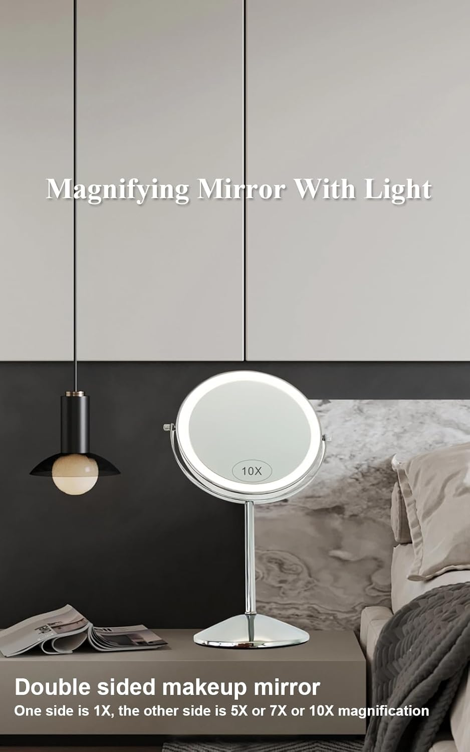 Vanity Mirror with Lights for Makeup Desk 1X/10X Double Side Magnifying Mirror,8" Lighted Travel Mirror for Shaving (Luxury Gold, 5X Magnification) image number 4