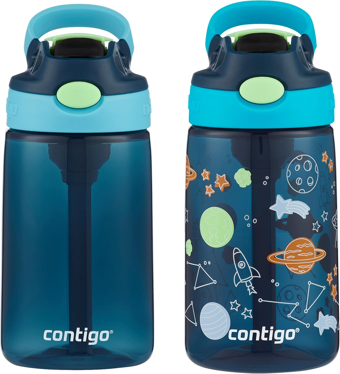 Contigo Kids Water Bottle with Redesigned AUTOSPOUT Straw, 14 Oz., 2-Pack, Blue Poppy and Periwinkle & Blue Poppy with Periwinkle and into the Clouds (2168478)