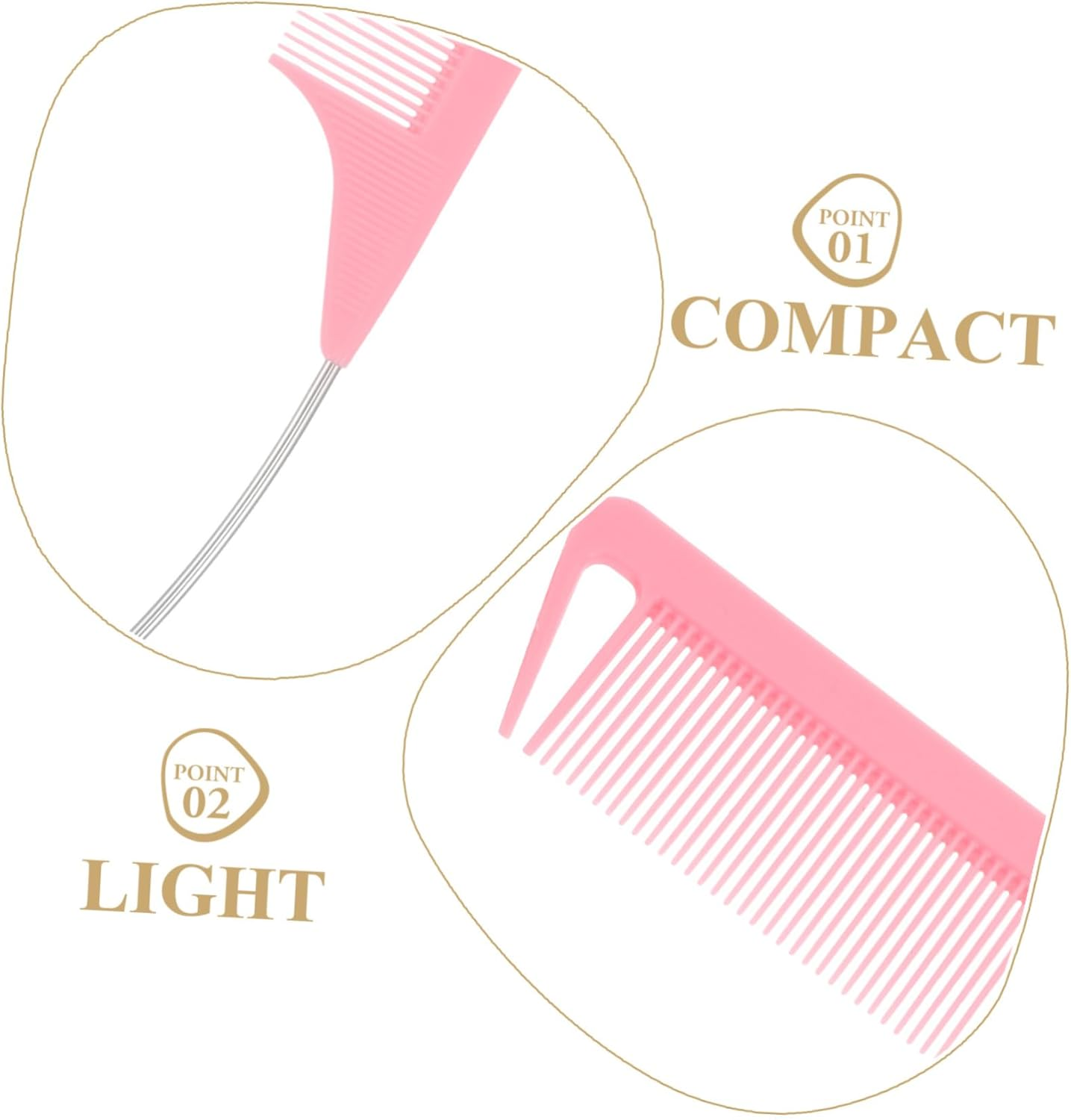 Gogogmee 3Pcs Metal Rat Tail Comb Set for Hair Styling Fine Tooth Pin Tail Combs with Bend Steel Needles for Women for Weaving Highlighting and Teasing image number 1