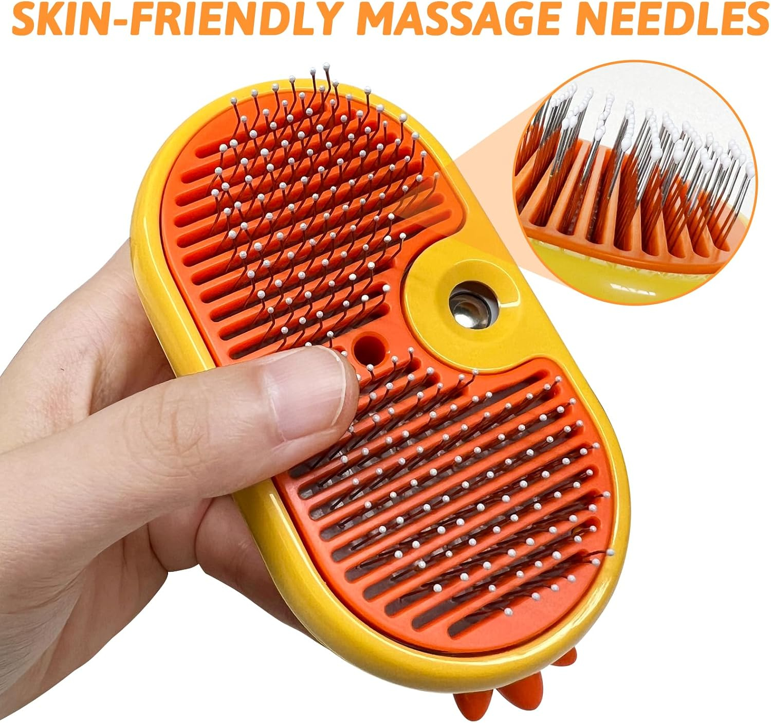 Cat Brush with Steam, 4-In-1 Steam Brush Cat, Steamer Brush Cat for Long Hair and Short Hair, Cat Brush with Water Tank, Clean Pet Hair from the Brush with One Button (Yellow)