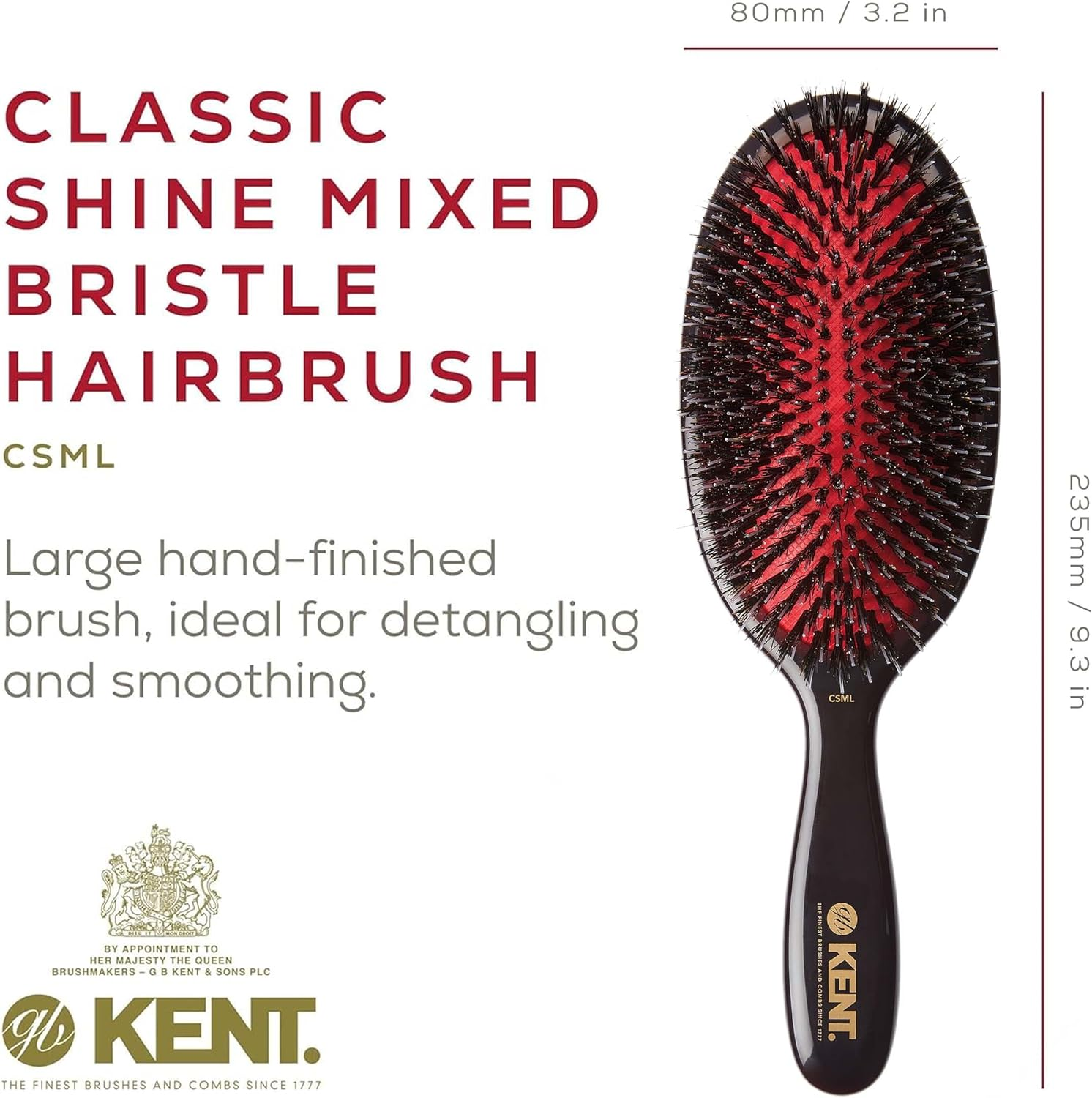 Kent Classic Shine Cushioned Bristle and Nylon Hair Brush, Large image number 3