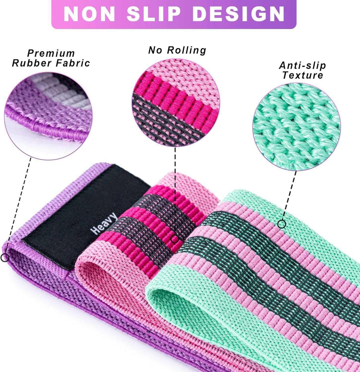 Fabric Resistance Bands, 3 Level Non-Slip Exercise Booty Bands for Men & Women Leg and Glutes - for Home and Gym Workout image number 4