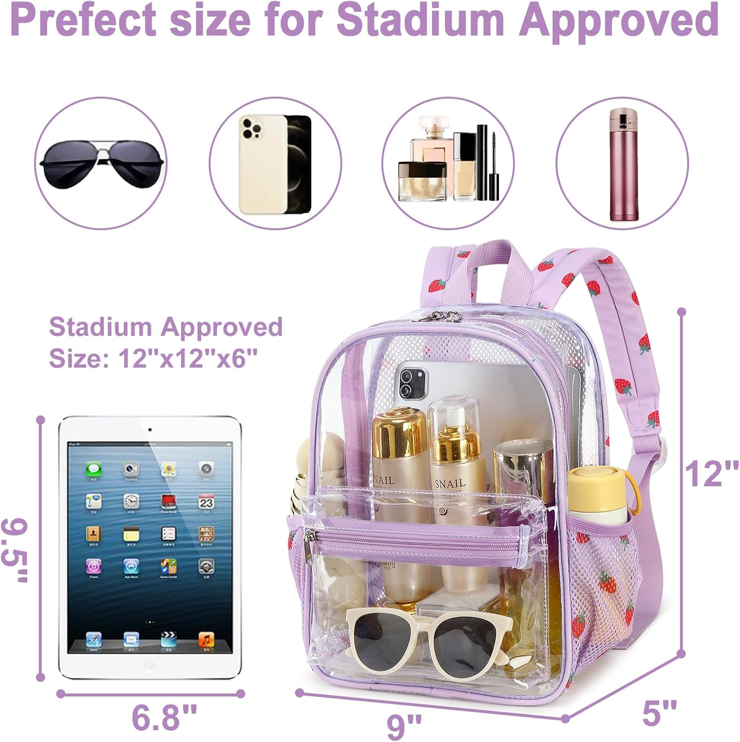 Clear Mini Backpack Lightweight See through Bookbag Small Transparent Bag for School Work Sports Stadium Security - Black White - Plaid image number 7