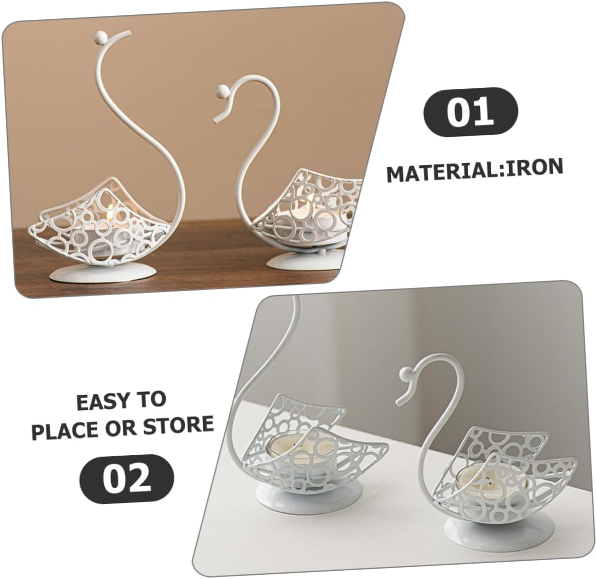 Yardenfun 2Pcs Elegant Swan Shape Candle Holders Sturdy Iron Decorative Candlestick Holders for Home Decor image number 3
