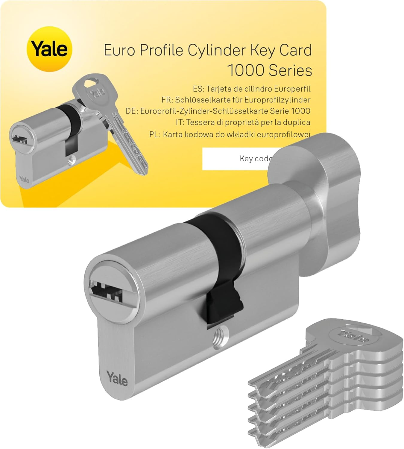 Yale 30X30 DB NI Removable Lock Cylinder 30 X 30 Mm, 6 Pins &ndash; External, Interior, Entrance Door &ndash; YC1000+ &ndash; 4 Reversible Keys, Nickel-Plated image number 2