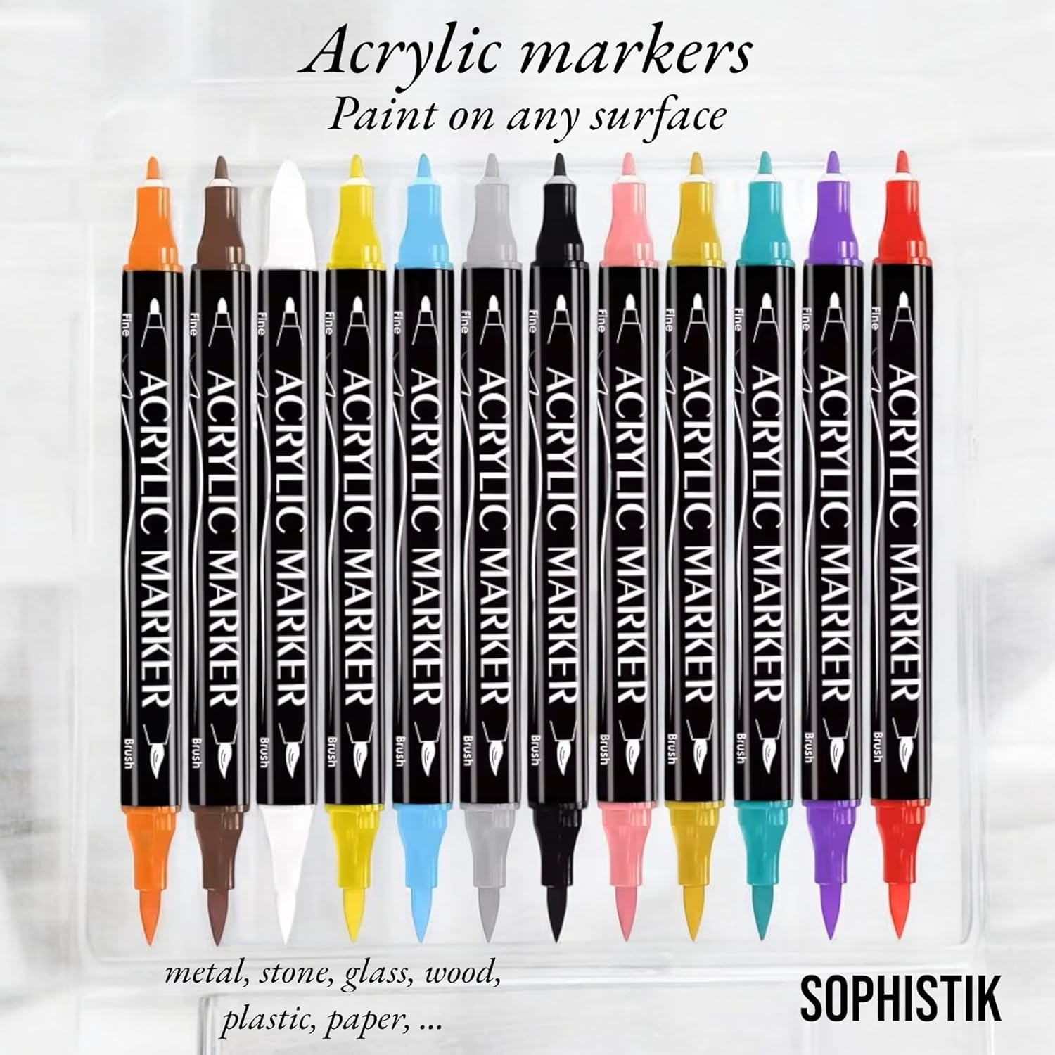 Sophistik Acrylic Marker Set of 36 Dual Tip with Flexible-Brush Tip & Extra-Fine Tip image number 3