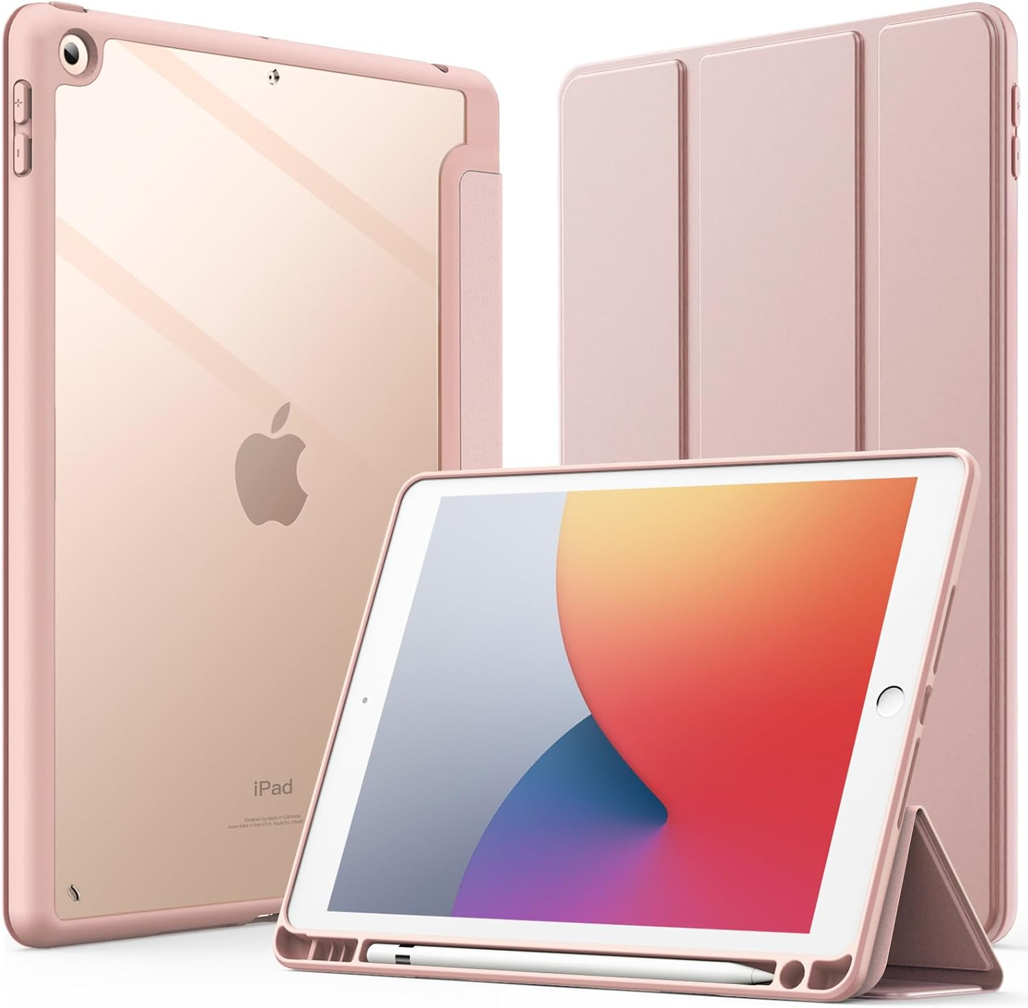 Jetech Case for Ipad 10.2-Inch (9Th/8Th/7Th Generation, 2021/2020/2019) with Pencil Holder, Clear Transparent Back Shell Slim Stand Shockproof Tablet Cover, Auto Wake/Sleep (Rose Gold) image number 6
