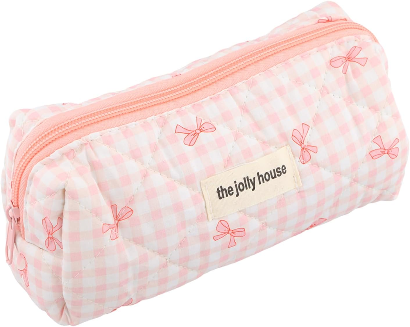 Cute Pencil Case, Pink Bow Stationery Bag, Soft Quilted Pencil Pouch, Portable Pen Bag Wide Opening, Organizer with Zipper for Pens, Cosmetics or Travel Accessories (Blue)