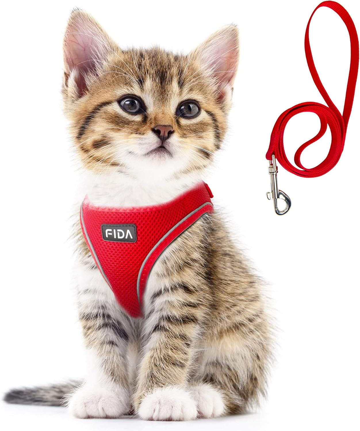 Fida Cat Harness and Leash Set for Walking Kitten and Puppy, Escape Proof Kitten Harness with Breathable Lightweight Soft Mesh, Adjustable Reflective Step-In Design. (XXXS, Pink)