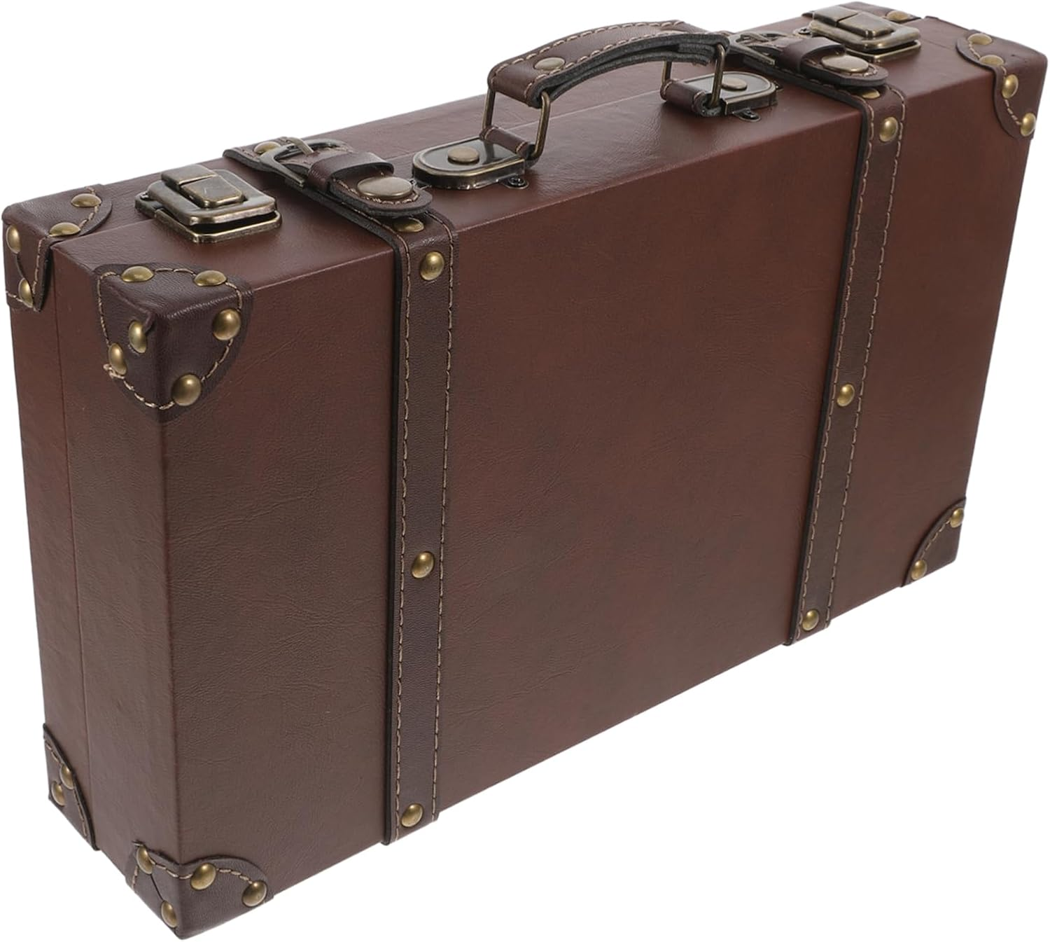 MINAOLULUS Vintage Style Leather Suitcase Decorative Trunk Small Brown Antique Luggage Box for Boutique Display Photo Props and Home D&eacute;cor Storage image number 4