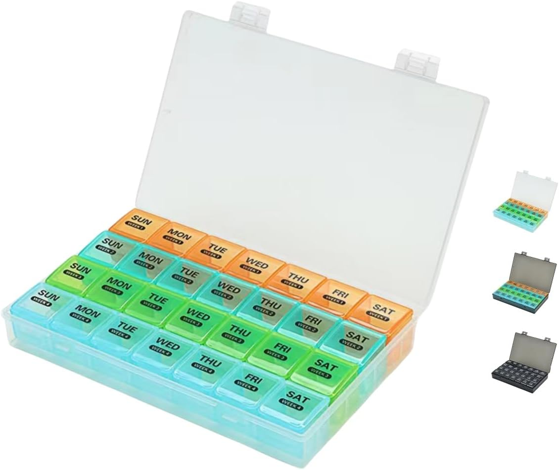 28 Compartments Large Pill Box Organisers, Portable Detachable Dustproof Pill Box, One Month Split On-The-Go Storage Large Capacity Pill Box,White&hellip;