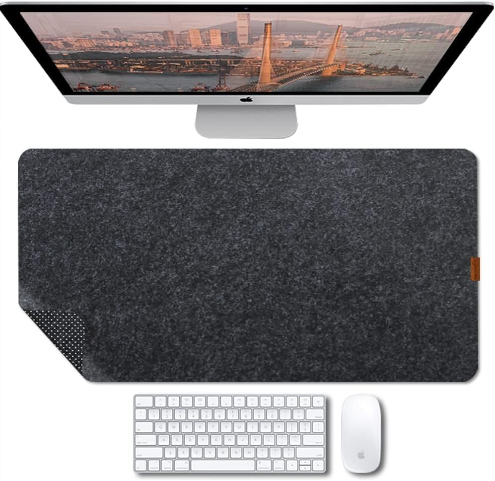 Felt Desk Mat,Non-Slip Mouse Pad, 31.5"X15.7" Office Supplies Desk Protector, Home Mouse Pad and Office Accessories (Light Gray)