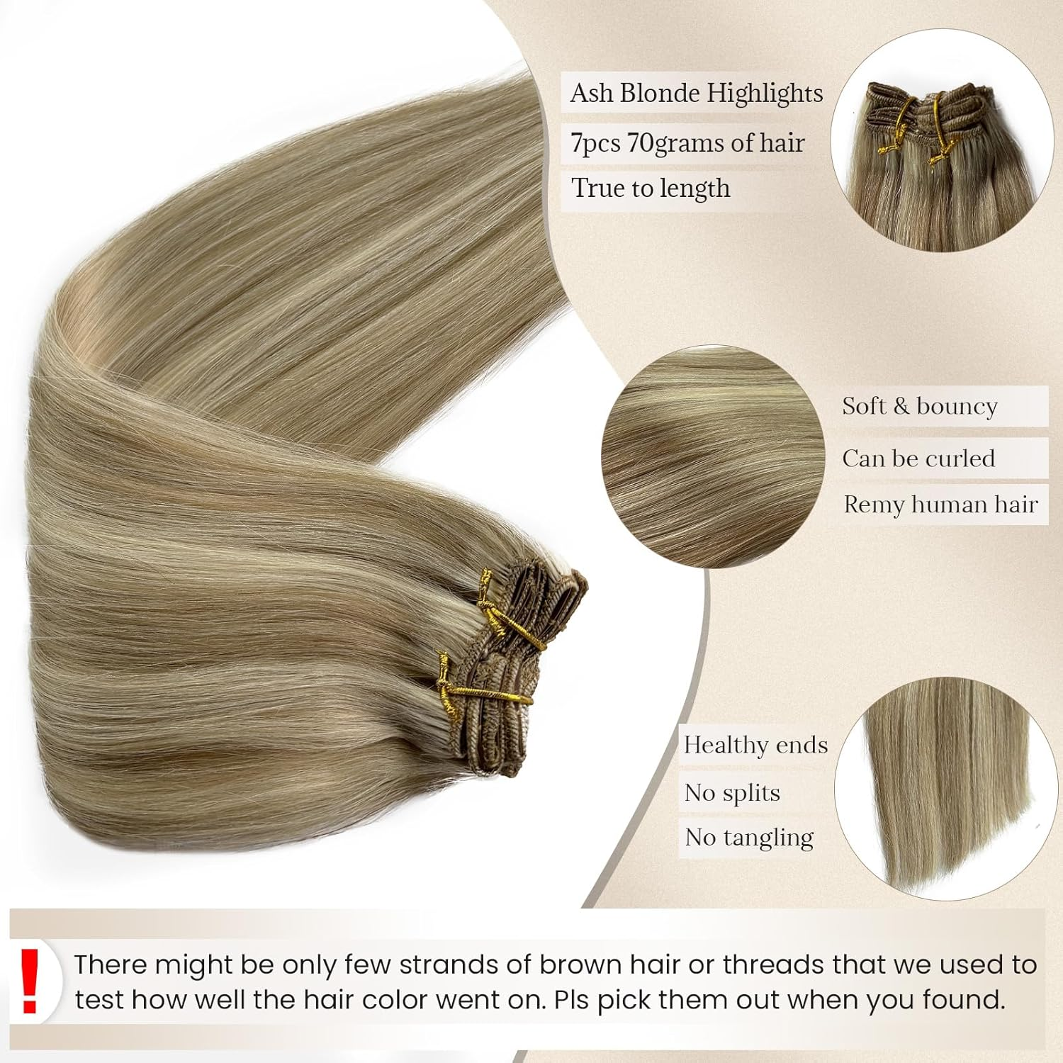 Hair Extensions Clip Ins Remy Human Hair Beige Blonde with Bleach Blonde Clip in Human Hair Extensions for Women 70Grams(18/613, 15") image number 5