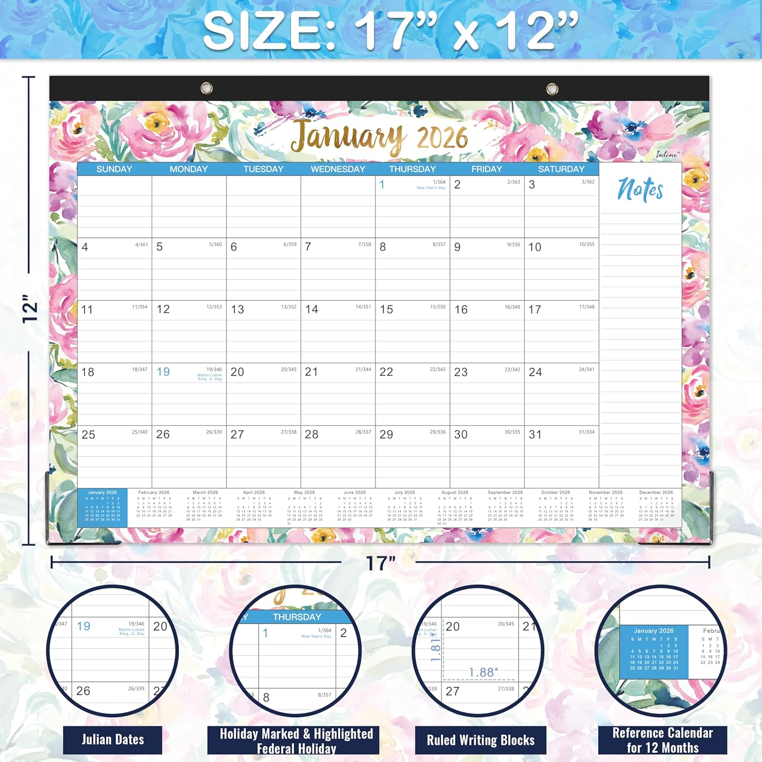2026 Desk Calendar - Jan. 2026 - Dec. 2026, 12 Months Large Monthly Desk Calendar 2026, 17" X 12", Desk Pad, Large Ruled Blocks, To-Do List & Notes, Best Desk/Wall Calendar for Planning and Organizing image number 2