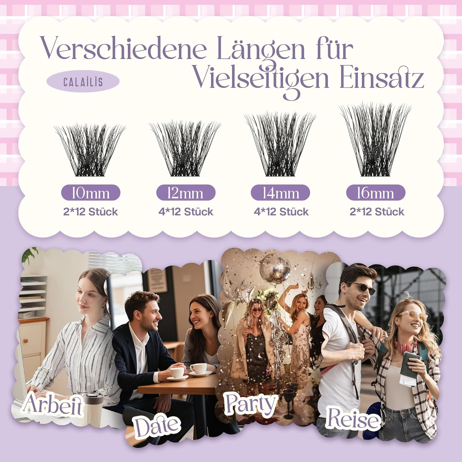 CALAILIS Eyelash Extensions, 168 Pieces, D Curl, DIY Individual Eyelashes, Mega Volume and Reusable Wispy Cluster Lashes, Super Thin Band and Soft Comfotable All Day (M03) image number 2