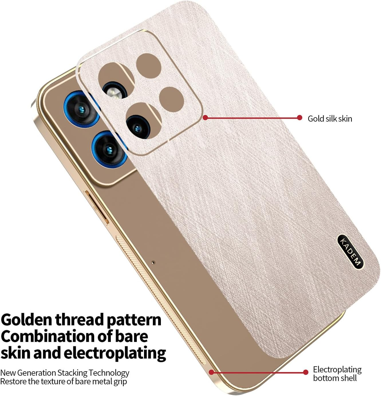 ILING Case for Motorola Moto G75 5G, Brushed Texture Design Premium Mobile Phone Case Made of Leather Finish, Ultra Thin Soft Silicone TPU Bumper Shockproof Protective Case (Gold) - Gold image number 3